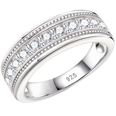 Newshe Mens wedding Bands 925 Sterling Silver Men Rings Wedding Band for Him 1ct Round Cubic Zirconia Promise Rings For Him Size 9