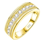 Newshe Jewellery Men wedding Bands 18K Yellow Gold Plated 925 Sterling Silver Men Rings 1ct Round Cz Promise Size 8
