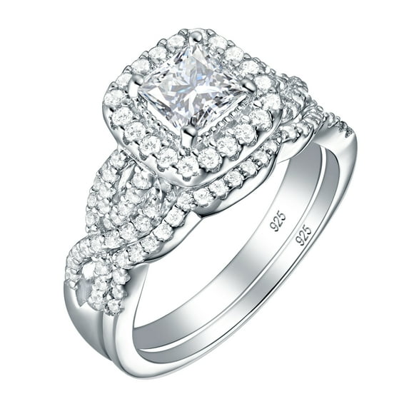 Newshe Princess Cut Engagement Ring Wedding Ring Set 925 Sterling Silver 1.4Ct White Cz Size 6.5