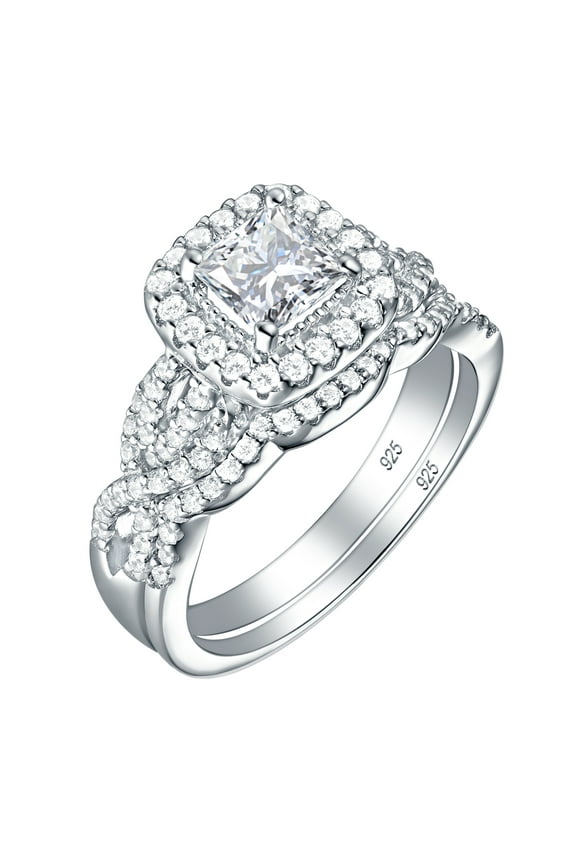 Newshe Princess Cut Engagement Ring Wedding Ring Set 925 Sterling Silver 1.4Ct White Cz Size 7