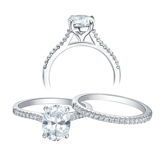 Newshe Solitaire Engagement Rings for Women Wedding Ring Set Sterling Silver Oval Cz 2.2Ct Size 10