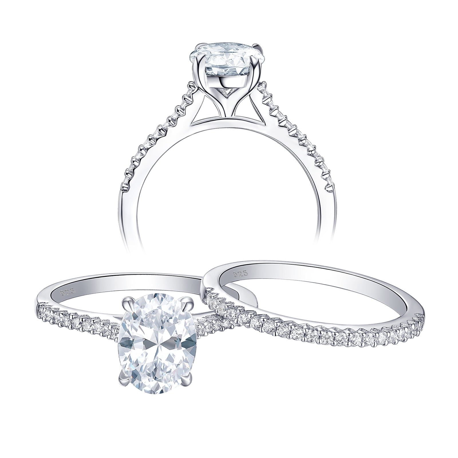 Newshe Oval CZ Engagement Ring Set Sterling Silver (Sizes