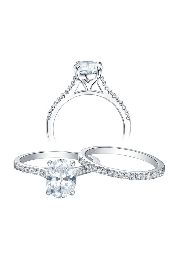 Newshe Solitaire Engagement Rings for Women Wedding Ring Set Sterling Silver Oval Cz 2.2Ct Size 8