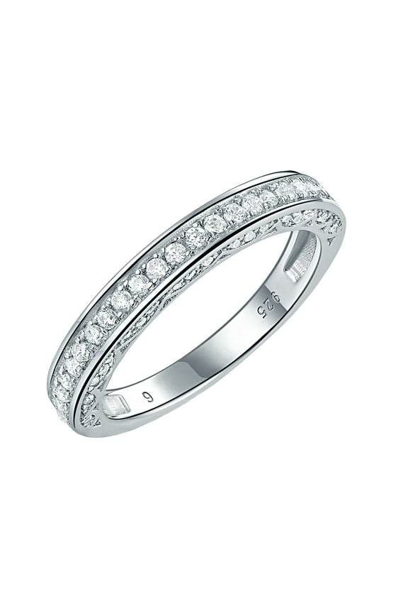 Newshe Stackable Band Wedding Engagement Ring for Women 925 Sterling Silver CZ Eternity 2.5mm Size 7