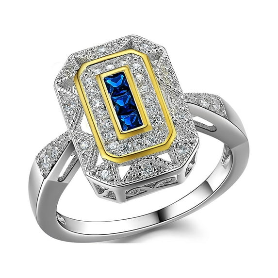 Newshe Vintage Rings for Women Gemstone Ring 925 Sterling Silver Blue Sapphire Princess Cz Size 7
