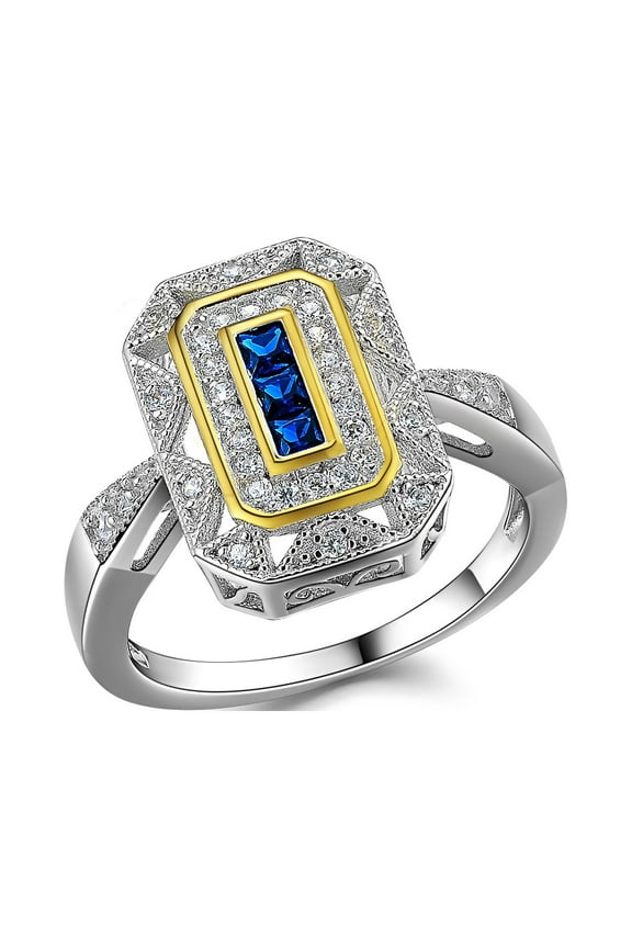 Newshe Vintage Rings for Women Gemstone Ring 925 Sterling Silver Blue Sapphire Princess Cz Size 7