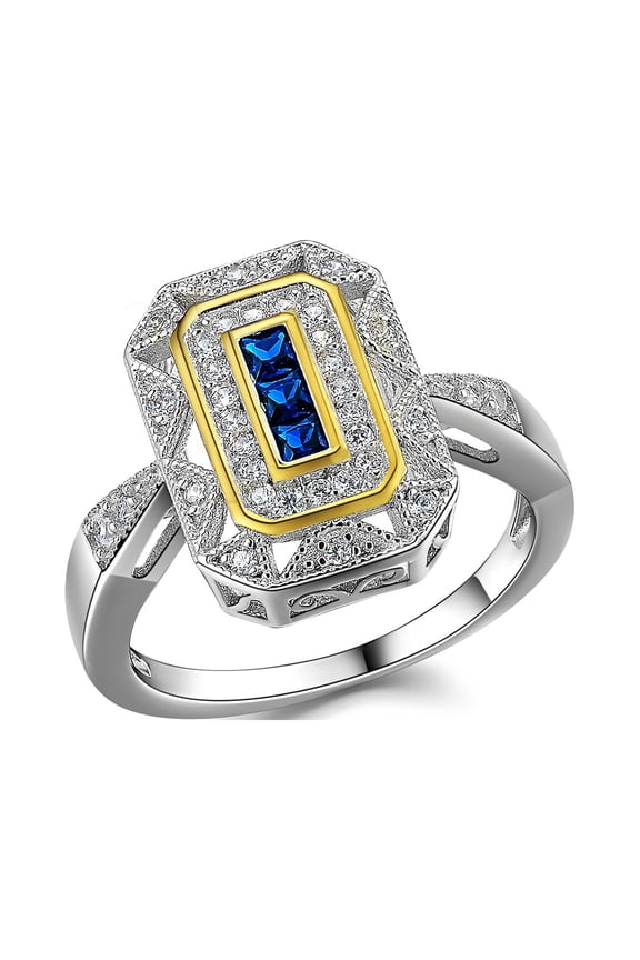 Newshe Vintage Rings for Women Gemstone Ring 925 Sterling Silver Blue Sapphire Princess Cz Size 8