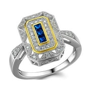 Newshe Vintage Rings for Women Gemstone Ring 925 Sterling Silver Blue Sapphire Princess Cz Size 9