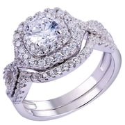 Newshe 1.8Ct Wedding Band Engagement Ring Set for Women Double Halo Bridal Rings Round CZ Size 6