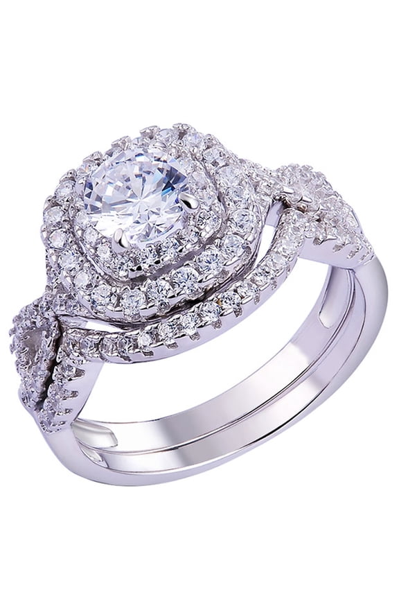 Newshe 1.8Ct Wedding Band Engagement Ring Set for Women Double Halo Bridal Rings Round CZ Size 6