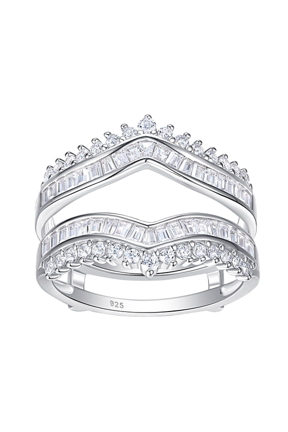 Newshe Wedding Bands Dainty Ring Guard for Engagement Rings 925 Sterling Silver rings for Women Cz Size 5