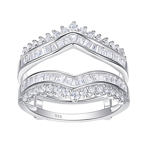 Newshe Wedding Bands Dainty Ring Guard for Engagement Rings 925 Sterling Silver rings for Women Cz Size 6