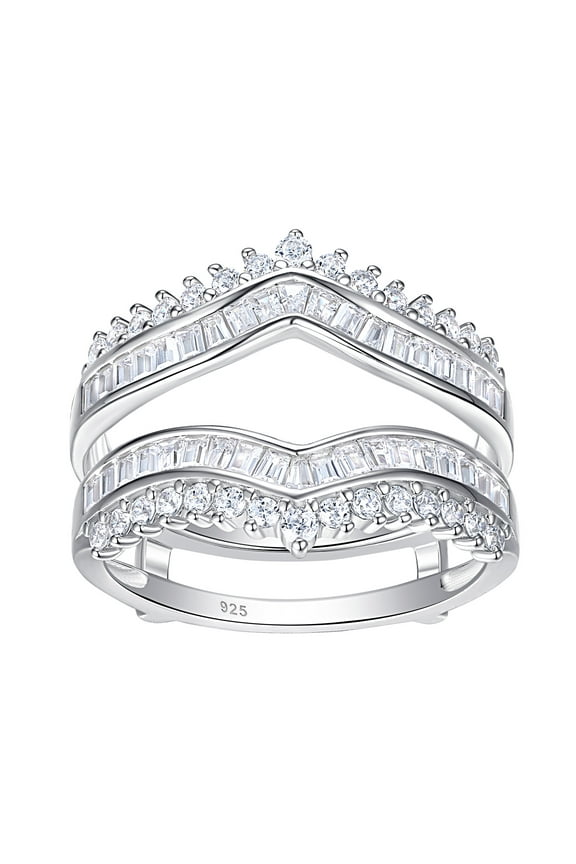 Newshe Wedding Bands Dainty Ring Guard for Engagement Rings 925 Sterling Silver rings for Women Cz Size 9