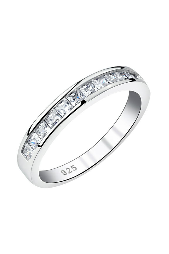 Newshe Wedding Bands Eternity Rings for Women Cubic Zirconia Princess 925 Sterling Silver Size 7