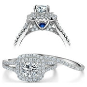 Newshe Wedding Engagement Ring Set 925 Sterling Silver 2ct Round Created Blue Sapphire White Cz Size 10