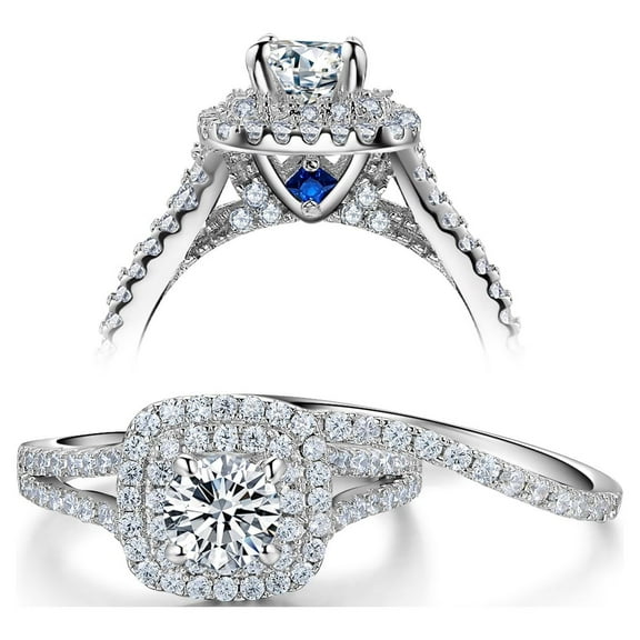 Newshe Wedding Engagement Ring Set 925 Sterling Silver 2ct Round Created Blue Sapphire White Cz Size 8.5