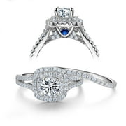 NEWSHE JEWELLERY Newshe Wedding Engagement Ring Set 925 Sterling Silver 2ct Round Created Blue Sapphire White Cz Size 9