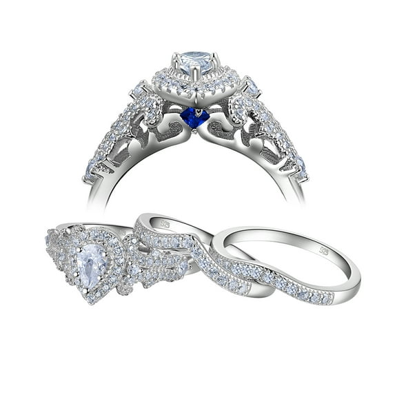 Newshe Wedding Engagement Ring Set for Women 925 Sterling Silver 3pcs 1.4Ct Pear White Cz Size 6.5