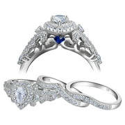 Newshe Wedding Engagement Ring Set for Women 925 Sterling Silver 3pcs 1.4Ct Pear White Cz Size 7