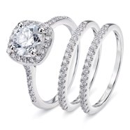 Newshe 925 Sterling Silver Plated Wedding Ring Set for Women 3.2Ct Halo Oval Cut Cubic Zirconia Engagement Ring from Wedding Rings - price 30.16