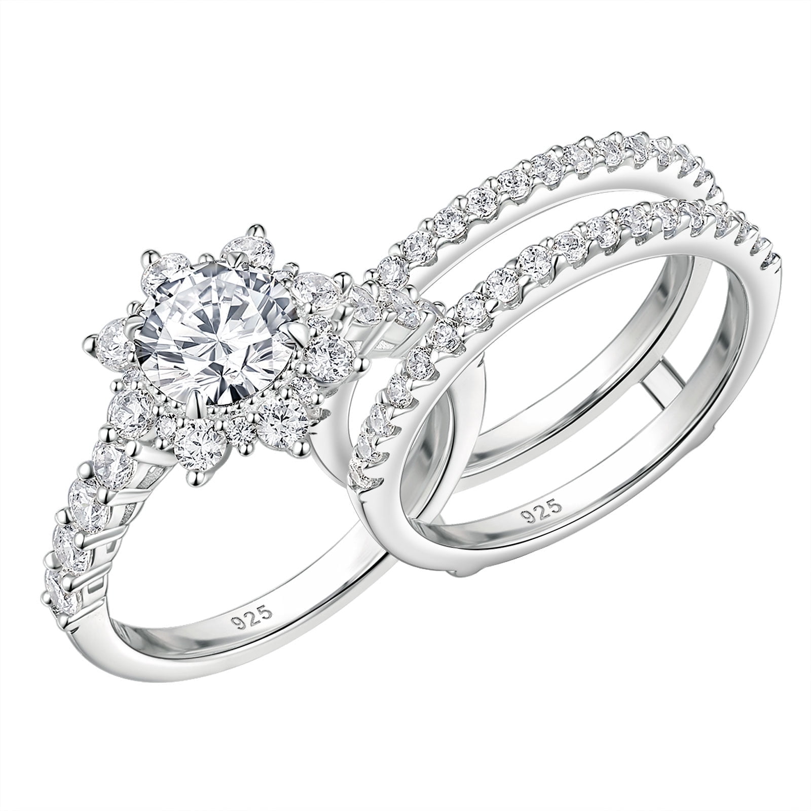 Newshe Wedding Ring Sets Engagement rings for women 925 Sterling Silver Ring Enhancer Flower