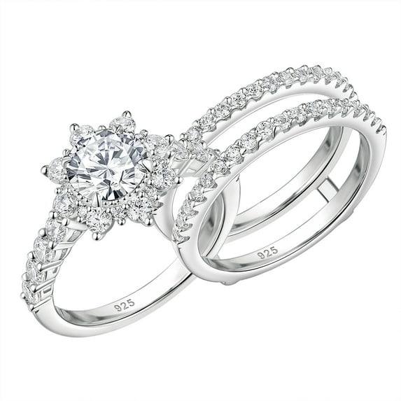 Newshe Wedding Ring Sets Engagement rings for women 925 Sterling Silver Ring Enhancer Flower Halo 5A Cz Size 5