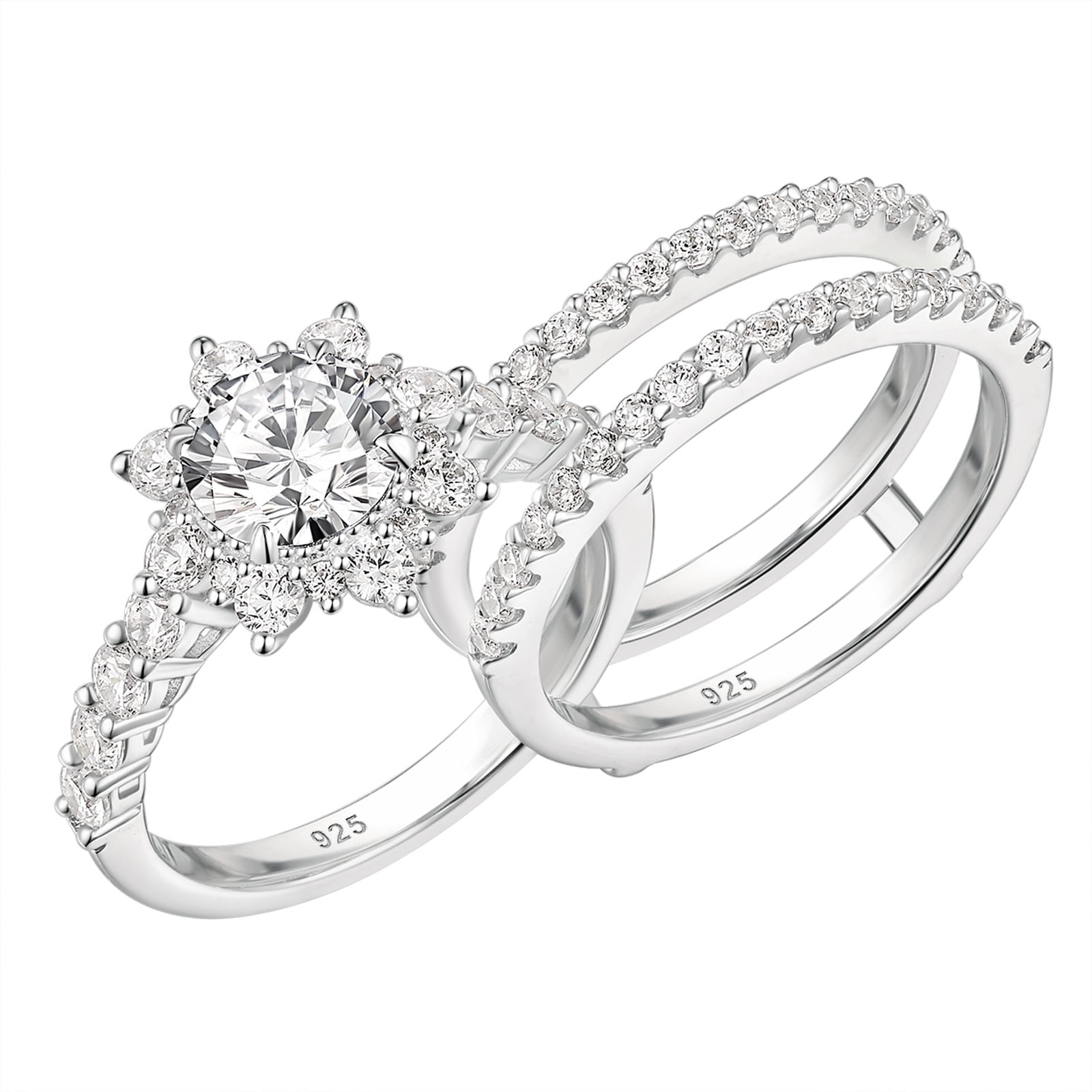Newshe Wedding Ring Sets Engagement rings for women 925 Sterling Silver
