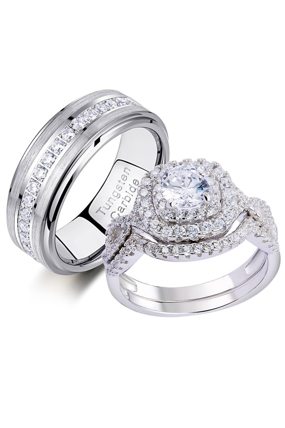 Newshe Wedding Ring Sets For His and Hers Promise Couples Rings Tungsten Wedding Bands White Cz Size 10&7