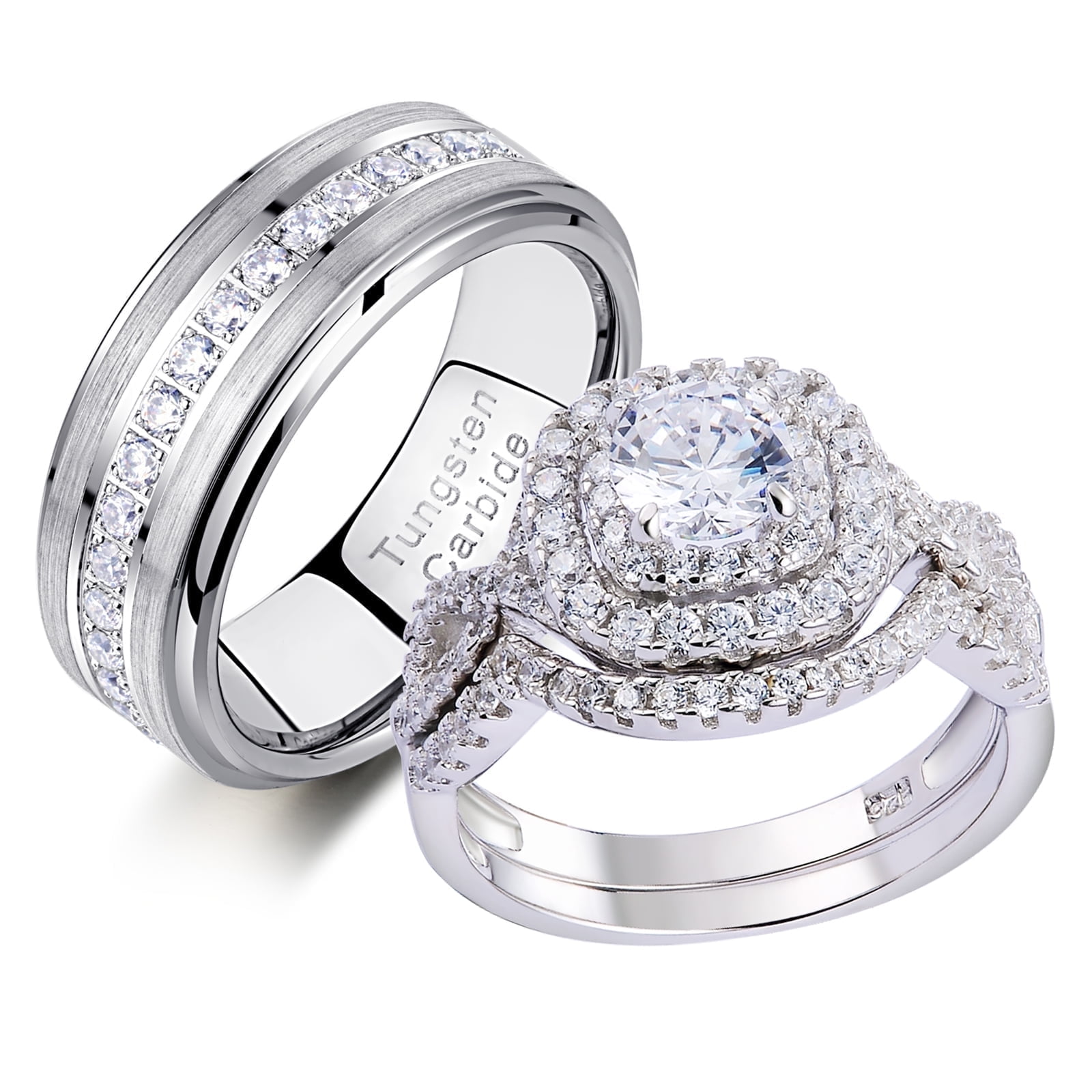 Newshe Matching Wedding Ring Set For Couples - Her Sterling Silver & His Tungsten, Size 5-13 - View #8