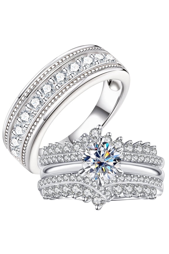 Newshe Wedding Rings Set for His and Her AAAAA Cz Couple Rings 18K White Gold Plated for Women and Mens Size 9&12