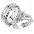 thumbnail image 1 of Newshe Wedding Rings Set for His and Hers Women Mens Tungsten Wedding Bands Round Cz 3Ct Sterling Silver 8&9, 1 of 7
