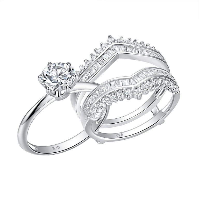 Newshe Wedding Rings Set for Women Engagement Ring Guard 5A Cubic