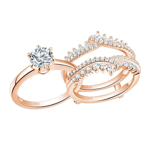 Newshe Wedding Rings for Women Engagement Ring Enhancer Band Bridal Set Sterling Silver 1.8Ct Cz Rose Gold Size 7.5