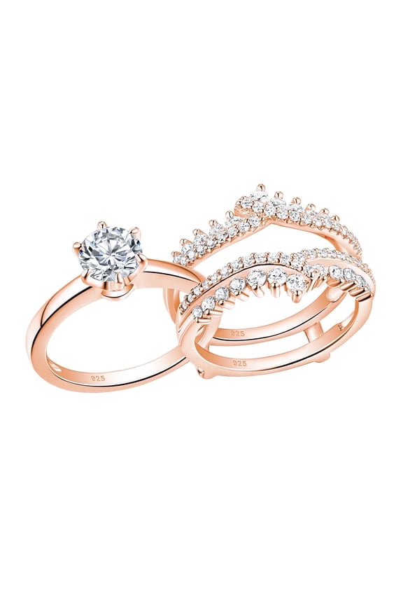 Newshe Wedding Rings for Women Engagement Ring Enhancer Band Bridal Set Sterling Silver 1.8Ct Cz Rose Gold Plated Size 7.5