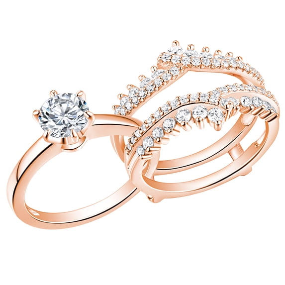 Newshe 1.8Ct Moissanite Wedding Rings for Women Engagement Ring Enhancer Band Bridal Set 18K Rose Gold Plated Size 7.5