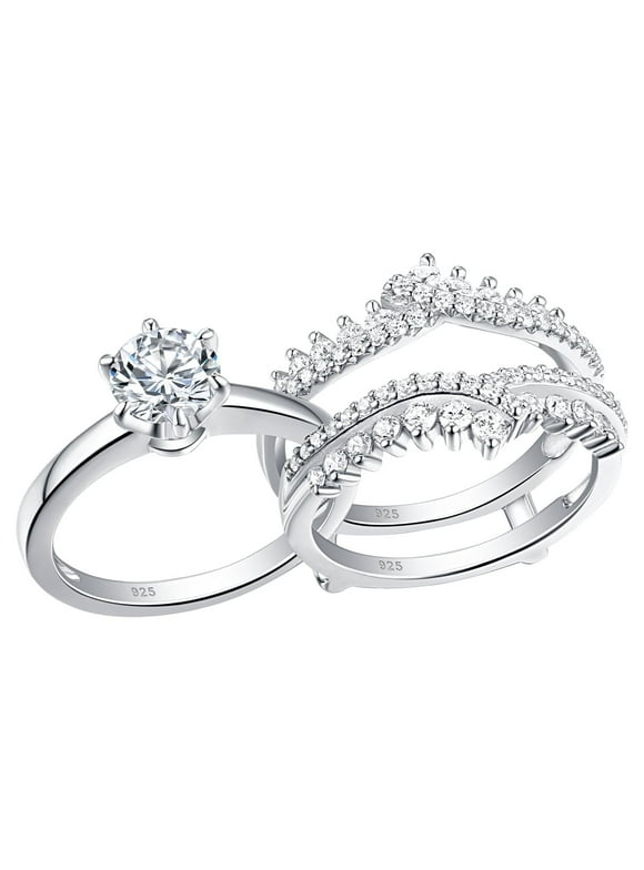 Newshe Wedding Rings for Women Engagement Ring Enhancer Band Bridal Set Sterling Silver 1.8Ct Cz Size 7