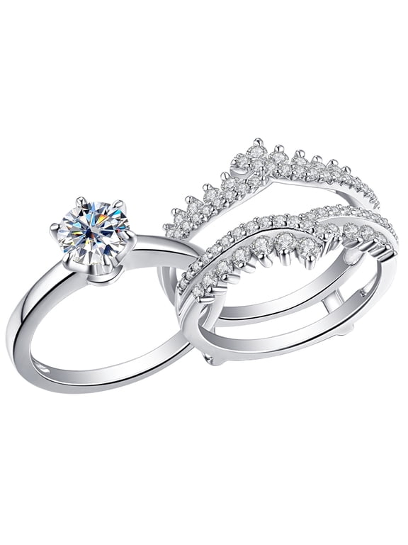 Newshe Wedding Rings for Women Engagement Ring Enhancer Band Bridal Set 1.8Ct Round AAAAA Cz White Gold Plated Size 7