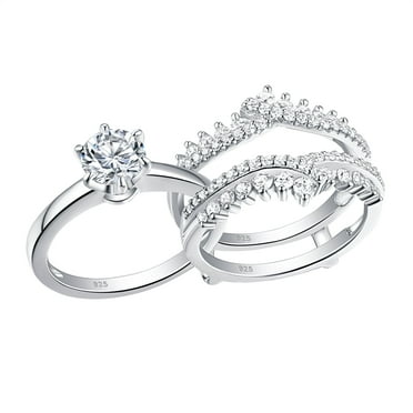 Newshe Wedding Rings for Women Engagement Ring Enhancer Band Bridal Set Sterling Silver 1.8Ct Cz Size 8