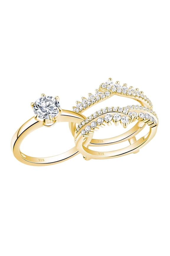 Wedding Rings for Women Ring Enhancer Band Bridal Set Sterling Silver Yellow Gold Plated Cz Size 7.5