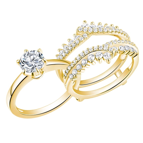 Newshe Jewellery Moissanite Wedding Rings for Women Ring Enhancer Band Bridal Set 18K Yellow Gold Plated Size 7