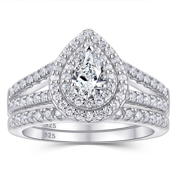 Newshe Wedding Rings for Women Engagement Ring Set 925 Sterling Silver 1.3ct Pear White Cz Size 5