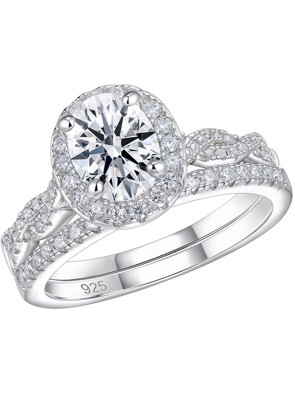 Newshe 2 Ct Oval Moissanite Wedding Sets for Women Twisted Band 925 Sterling Silver Bridal Rings Size 9