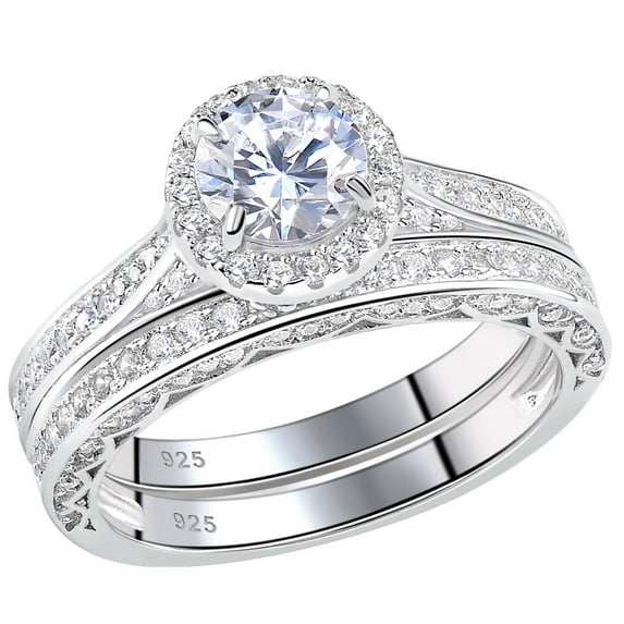Newshe Wedding Rings for Women Engagement Ring Set 925 Sterling Silver 2.4Ct Round White AAAAA Cz Size 12