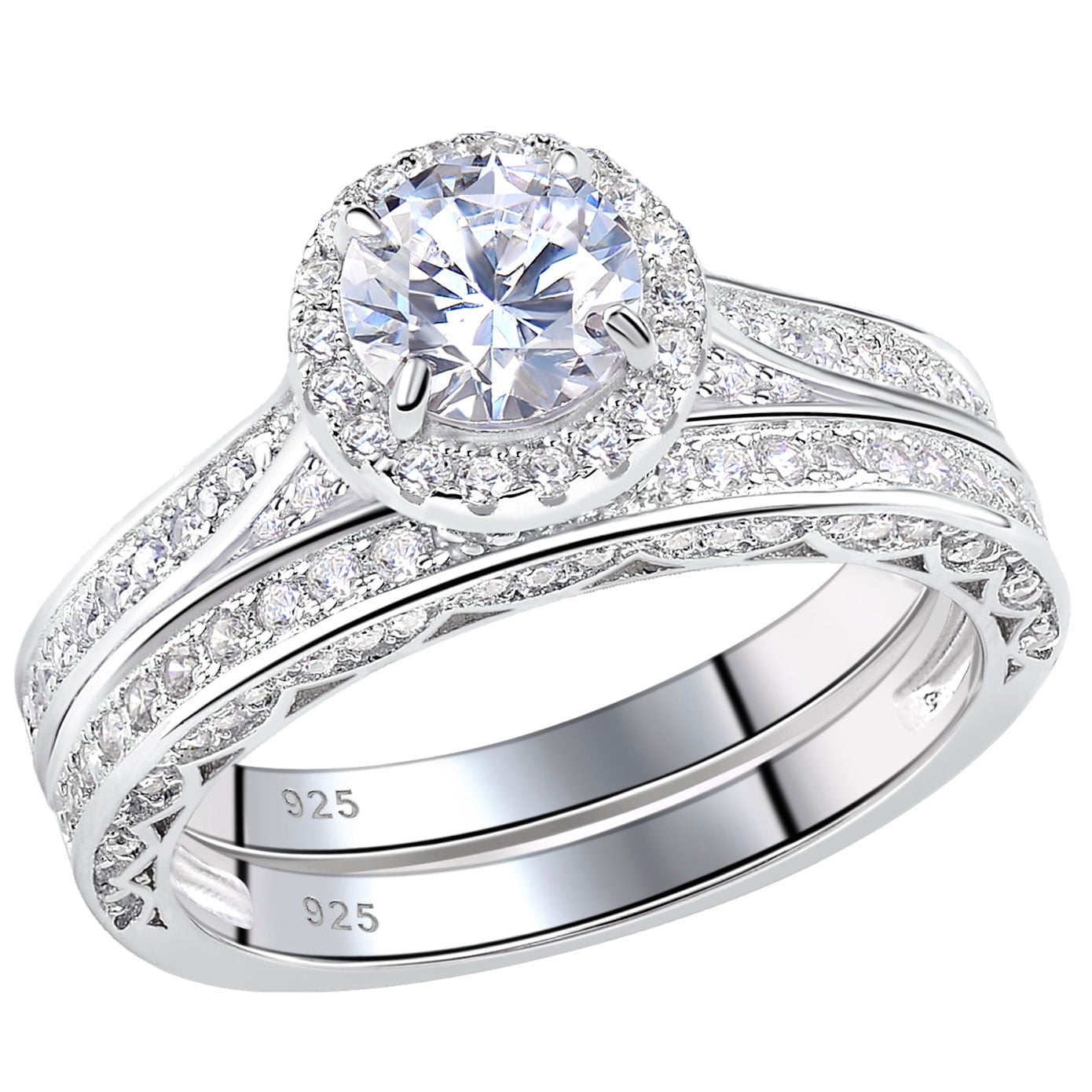 Newshe Wedding Rings for Women Engagement Ring Set 925 Sterling Silver 2.4Ct Round White AAAAA Cz Size 6