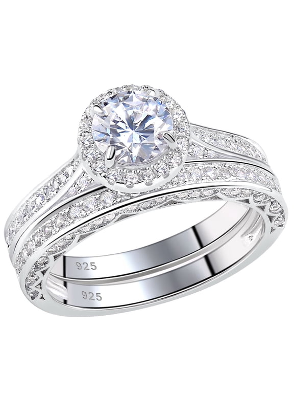 Newshe Wedding Rings for Women Engagement Ring Set 925 Sterling Silver 2.4Ct Round White AAAAA Cz Size 7