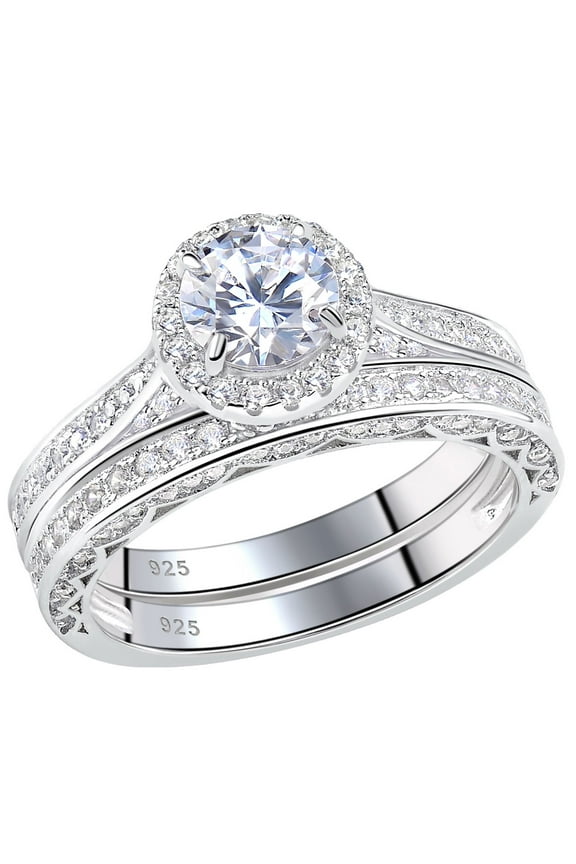 Newshe Wedding Rings for Women Engagement Ring Set 925 Sterling Silver 2.4Ct Round White AAAAA Cz Size 7