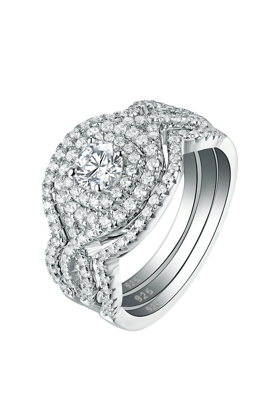 Newshe Wedding Rings for Women Engagement Ring Set 925 Sterling Silver 3pcs 2Ct White Cz Size 5.5