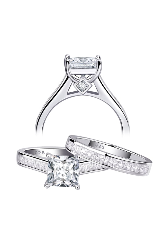 Newshe Wedding Rings for Women Engagement Ring Sets Princess 925 Sterling Silver Cz 1.8Ct Size 7