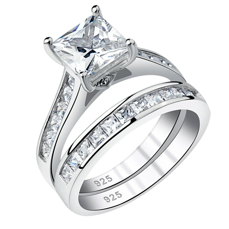 Newshe Wedding Rings for Women Engagement Ring Enhancer Band Bridal Set  Sterling Silver 1.8Ct Cz Size 10