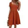 thumbnail image 1 of Newshows Womens 2024 Summer Dress Short Sleeve Square Neck Dresses Casual Beach Vacation A-Line Ruffle Sundress with Pockets, 1 of 6